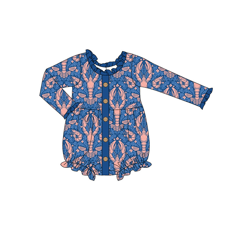 Baby Infant Girls Navy Crawfish Buttons Rompers preorder(moq 5)