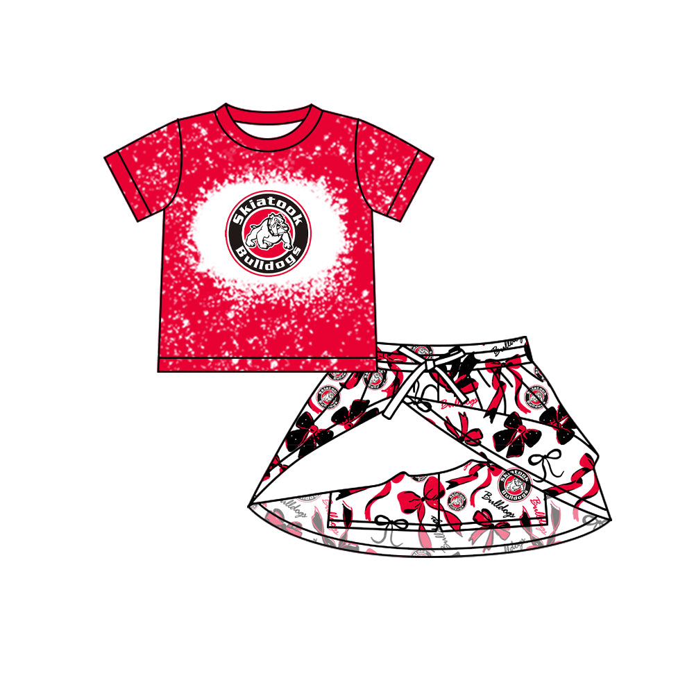 Preorder (moq 5)Baby Girls Bulldogs Team Top Bows Skirt Skort Team Sets