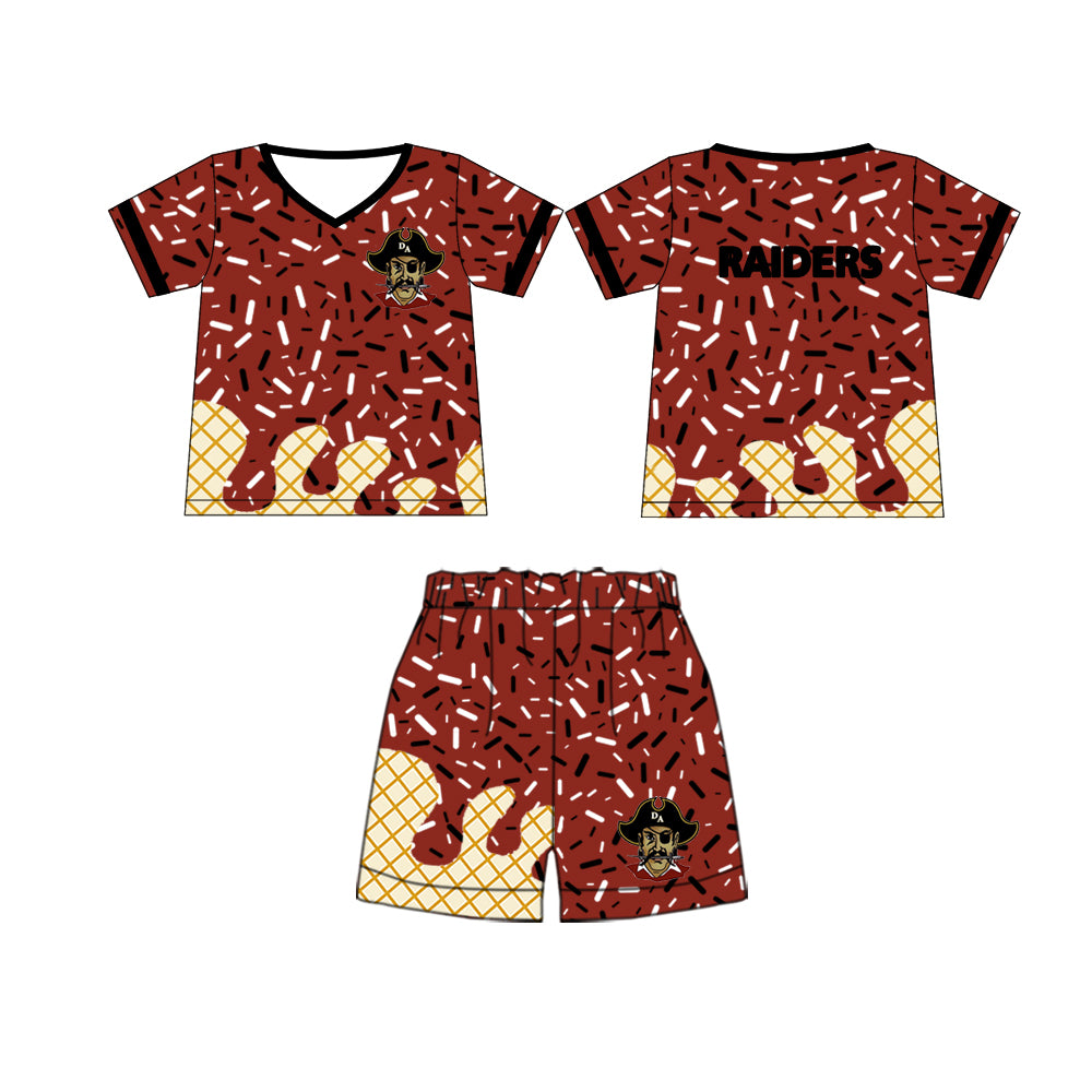 preorder(moq 5) Baby Boys Wine Raiders Team Short Sleeve Tee Shirt Shorts Clothes Sets