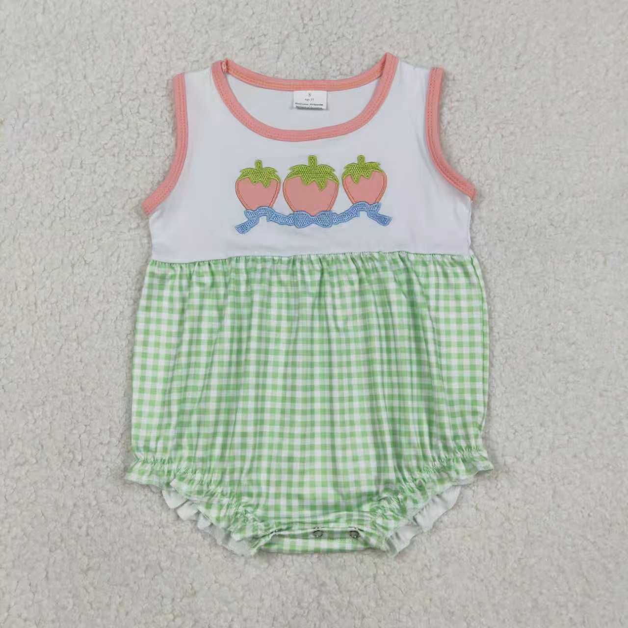 Sibling Baby Girls Embroidery Bows Strawberry Tunic Ruffle Shorts Clothes Set Rompers