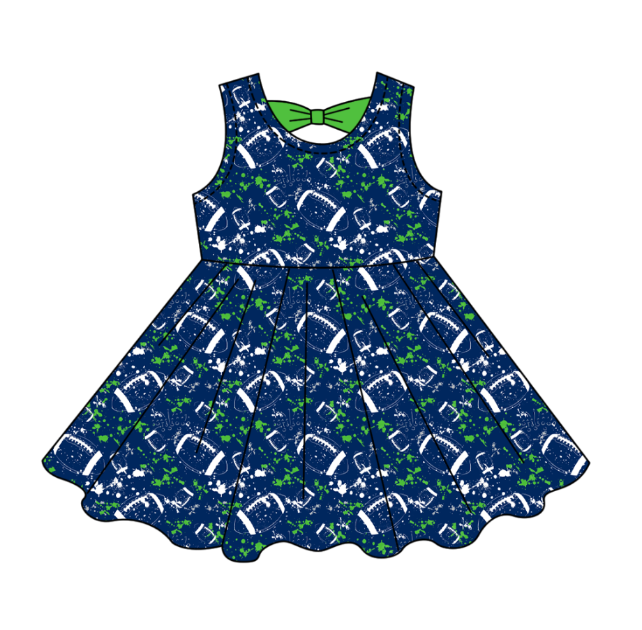 Preorder (moq 5)Baby Girls Tie-dye Footballs Print Team Shorts Knee Length Dress