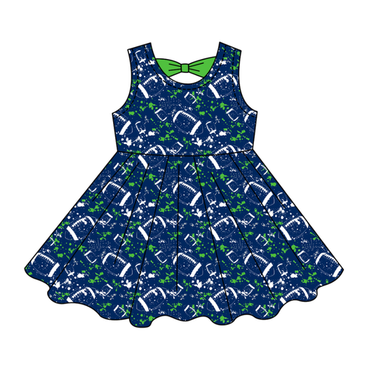Preorder (moq 5)Baby Girls Tie-dye Footballs Print Team Shorts Knee Length Dress