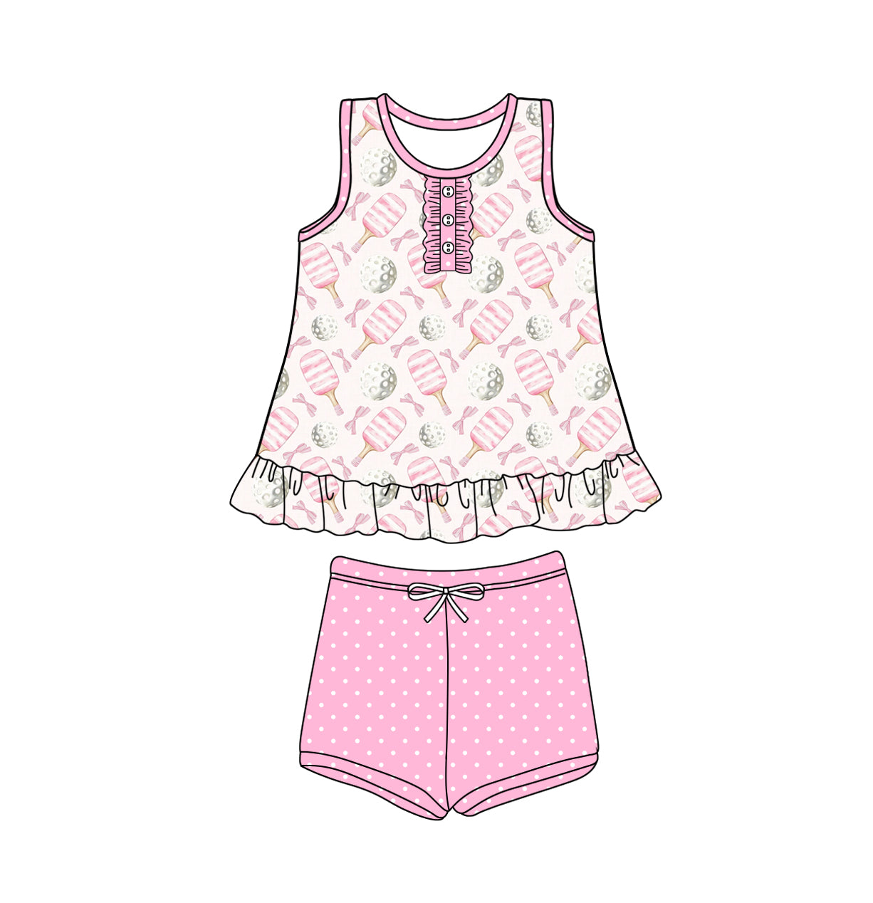 Preorder (moq 5)Baby Girls Sports Ruffle Pink Tunic Shorts Clothes Sets