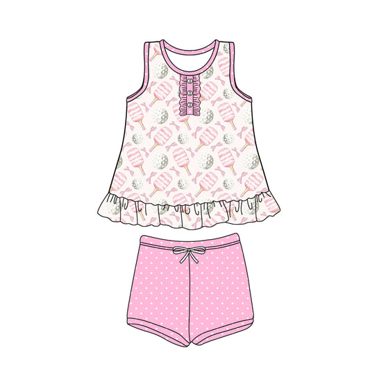 Preorder (moq 5)Baby Girls Sports Ruffle Pink Tunic Shorts Clothes Sets