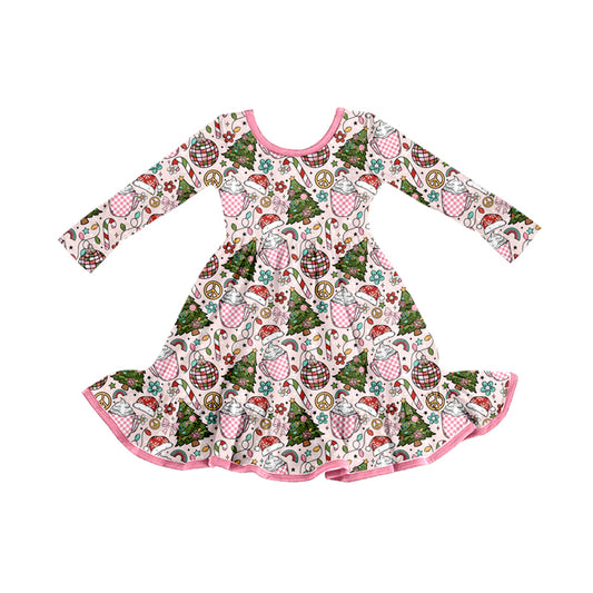 Preorder (moq 5)Baby Girls Christmas Tree Disco Ruffle Knee Length Dresses