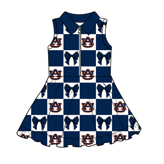 Preorder (moq 5)Baby Girls AU Bows Checked Zipper Shorts Team Knee Length Dresses