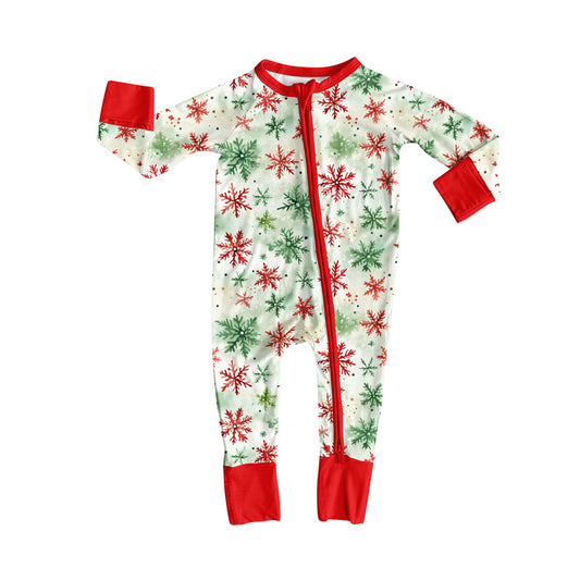 Preorder(moq 5)Baby Kids Green Red Snowflake Zipper Pant Rompers
