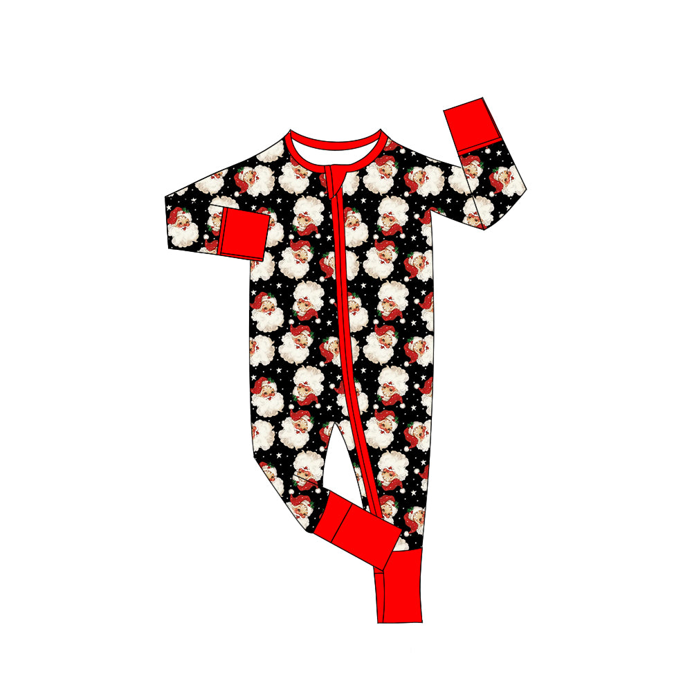 Preorder(moq 5)Baby Boys Christmas Black Santa Zipper Footie Rompers