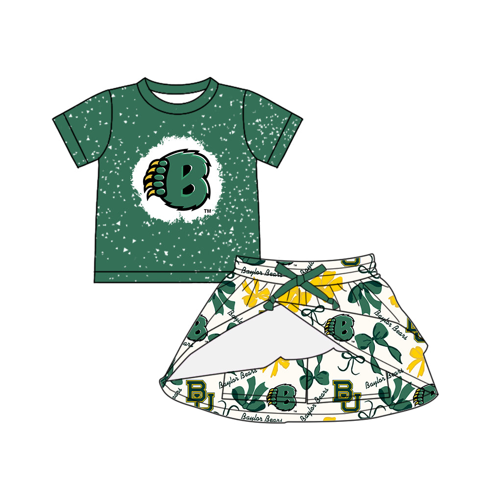 Preorder (moq 5)Baby Girls Green Short Sleeves BU Top Bows Plaid Short Team Set