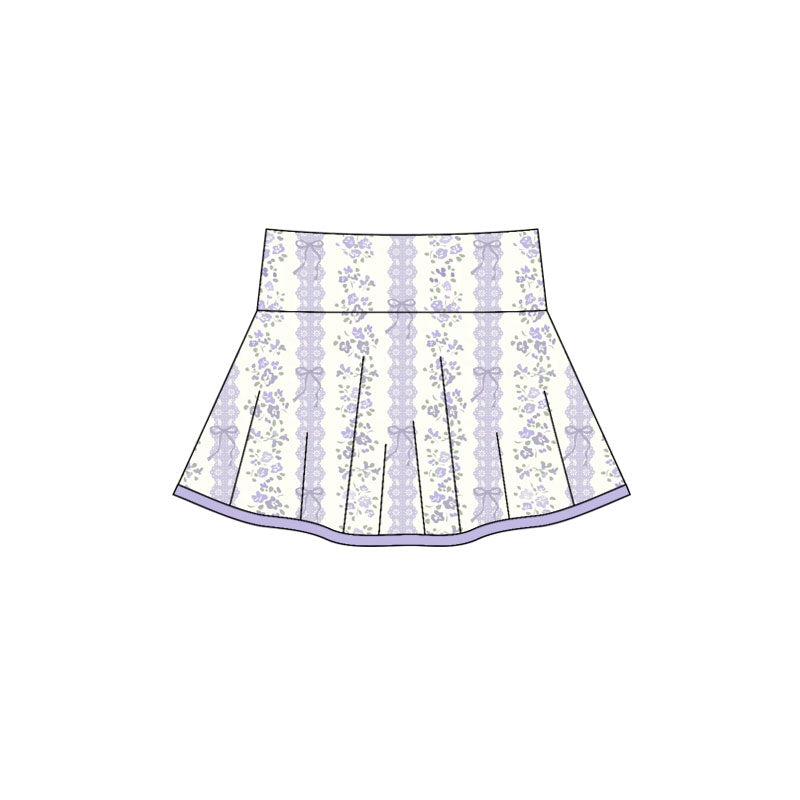 Preorder(moq 5) Baby Girls Lavender Bows Flowers Stripes Pleated Skirt Shorts Bottom