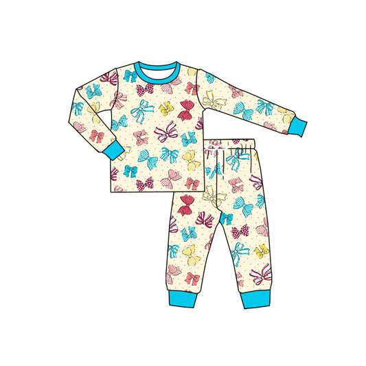 Preorder (moq 5)Baby Boys Long Sleeves Colorful Bows Top Pant Pajamas Set
