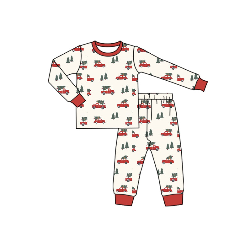 Preorder (moq 5)Baby Boys Long Sleeves Red Trees Trucks Top Pant Pajamas Clothes Set