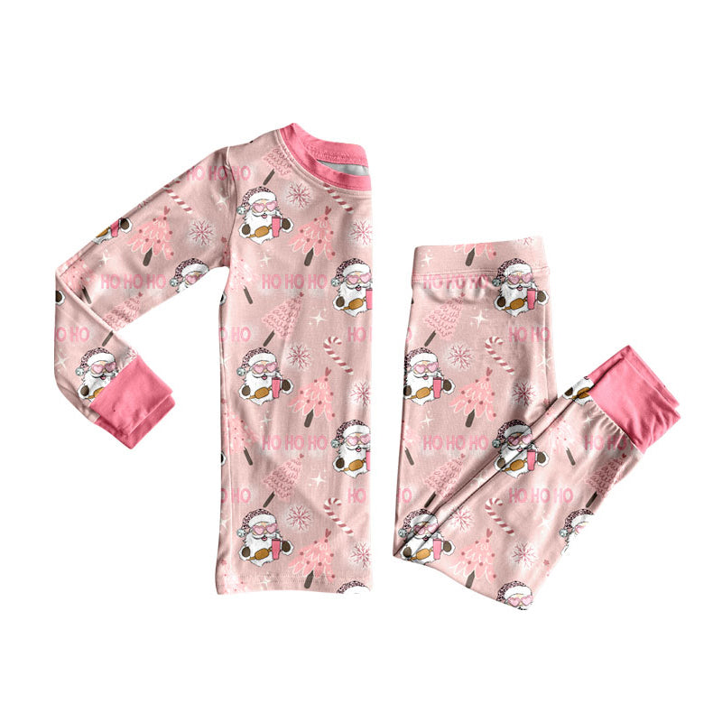Preorder (moq 20)Baby Girls Bamboo Pink Trees Santa Candy Cane Christmas Pajamas Sets
