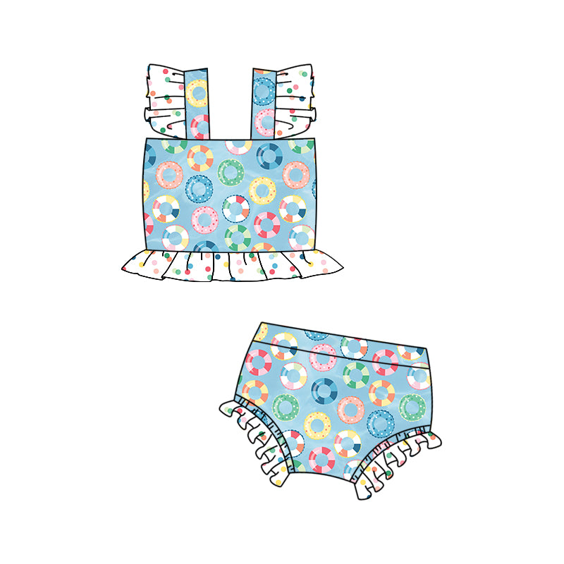 Preorder (moq 5)Baby Girls Colorful Swimming Ring 2pcs Top Bummie Swimsuits