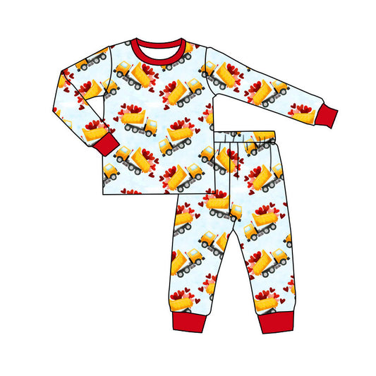 Preorder(moq 5) Baby Boys Hearts Trucks Top Pants Valentines Pajamas Sets