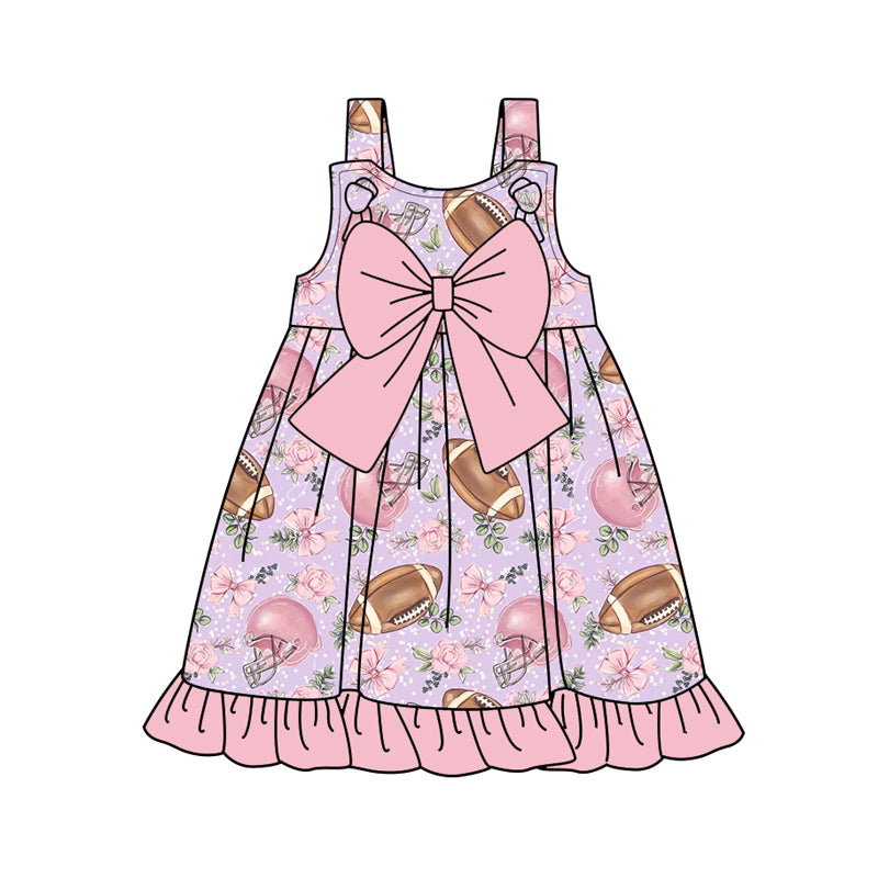 Preorder (moq 5)Baby Girls Football Flowers Bow Knee Length Dresses