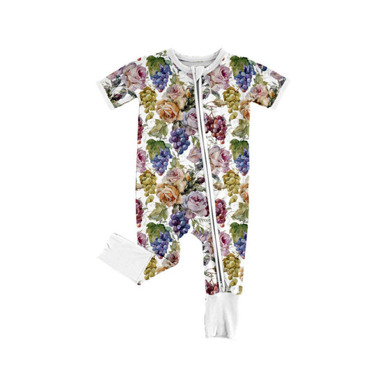 Preorder (moq 5)Baby Girls Short Sleeve Flowers Grapes Two Way Zipper Convertible Rompers