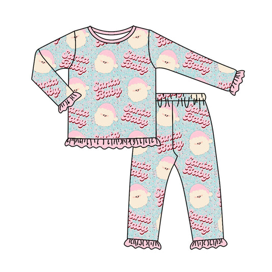 Preorder (moq 5)Baby Girls Long Sleeves Pink Santa Babe Top Pant Pajamas Clothes Set