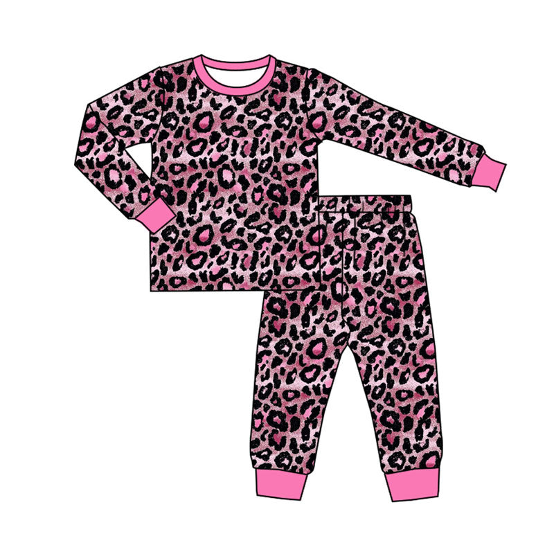 Preorder (moq 5)Baby Boys Pink Black Leopard Top Pants Pajamas Sets
