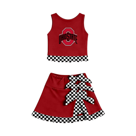 Preorder (custom moq 5)Baby Girls Ohio State Vest Bows Ruffle Skirt Short Team Clothes Sets