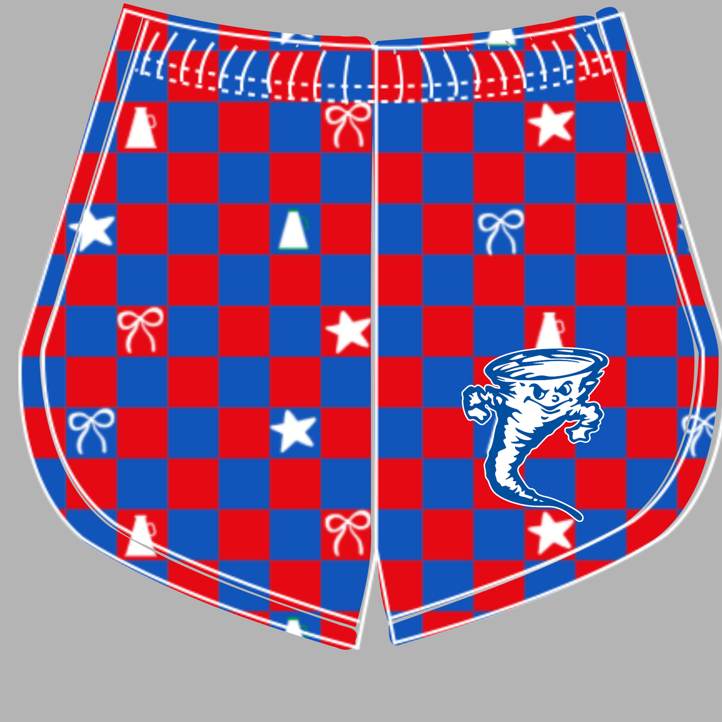 Preorder (moq 5)Baby Girls Red Blue Checked Cyclone Cheer Team Shorts Bottoms