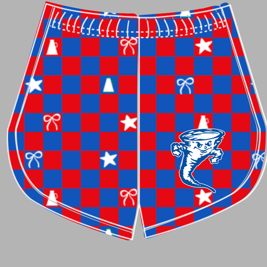 Preorder (moq 5)Baby Girls Red Blue Checked Cyclone Cheer Team Shorts Bottoms