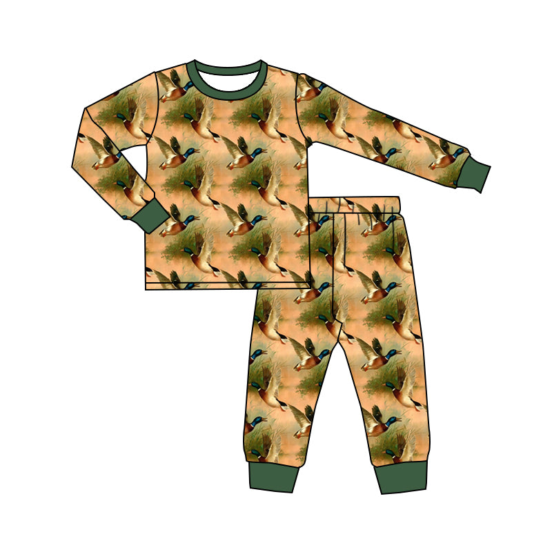 Preorder (moq 5) Baby Girl Clothes Mallard Duck Nature Print Long Sleeve Pajama Set