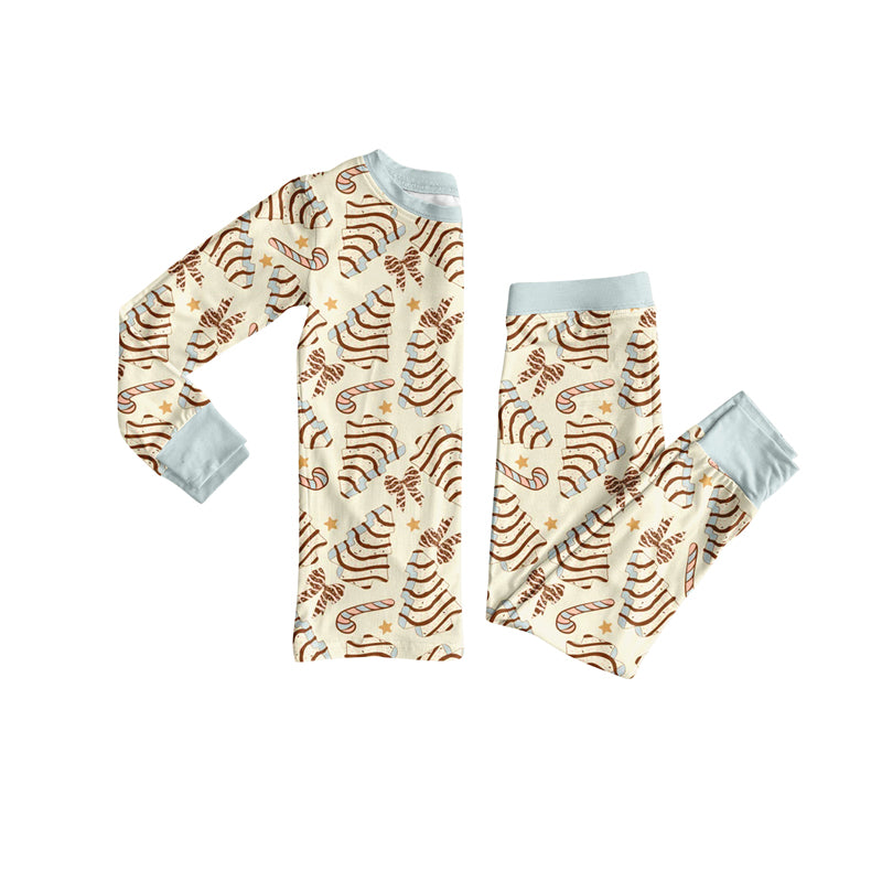Preorder (moq 5)Baby Girls Long Sleeves Bows Trees Candy Cane Top Pant Pajamas Sets