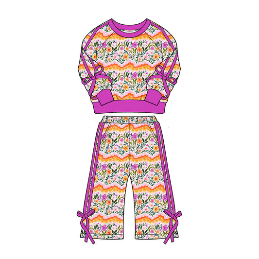 Preorder (moq 5)Baby Girls Colorful Flowers Top Flare Pockets Pant Clothes Sets