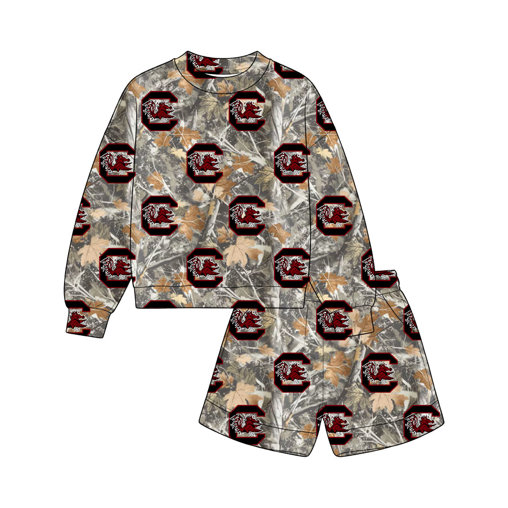 Preorder (moq 5) Baby Boys Leaves Camo Gamecocks Top Pockets Short Team Clothes Sets