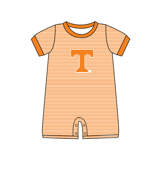 Preorder (moq 5)Baby Boys Short Sleeve Orange T Team Stripe Rompers
