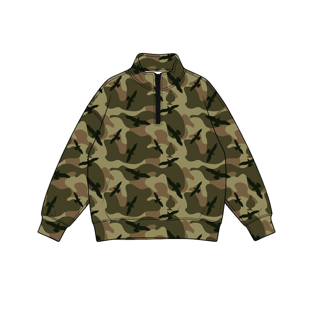 Preorder(moq 5) Baby Boys Long Sleeve Olive Ducks Camo Hunting Zip Pullovers Top