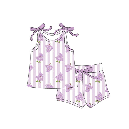 Preorder moq 5 Baby Girls Bows Sleeveless Lavender Stripe Grape Top Short Set