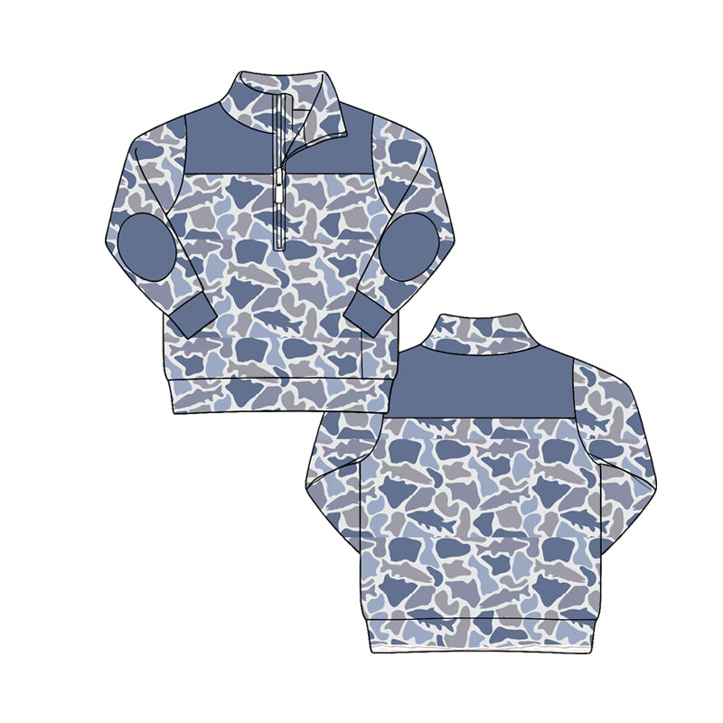 Preorder（moq 5）boys Fall Thanksgiving Camo Dinosaur Half-Zip Top, Casual Jacket