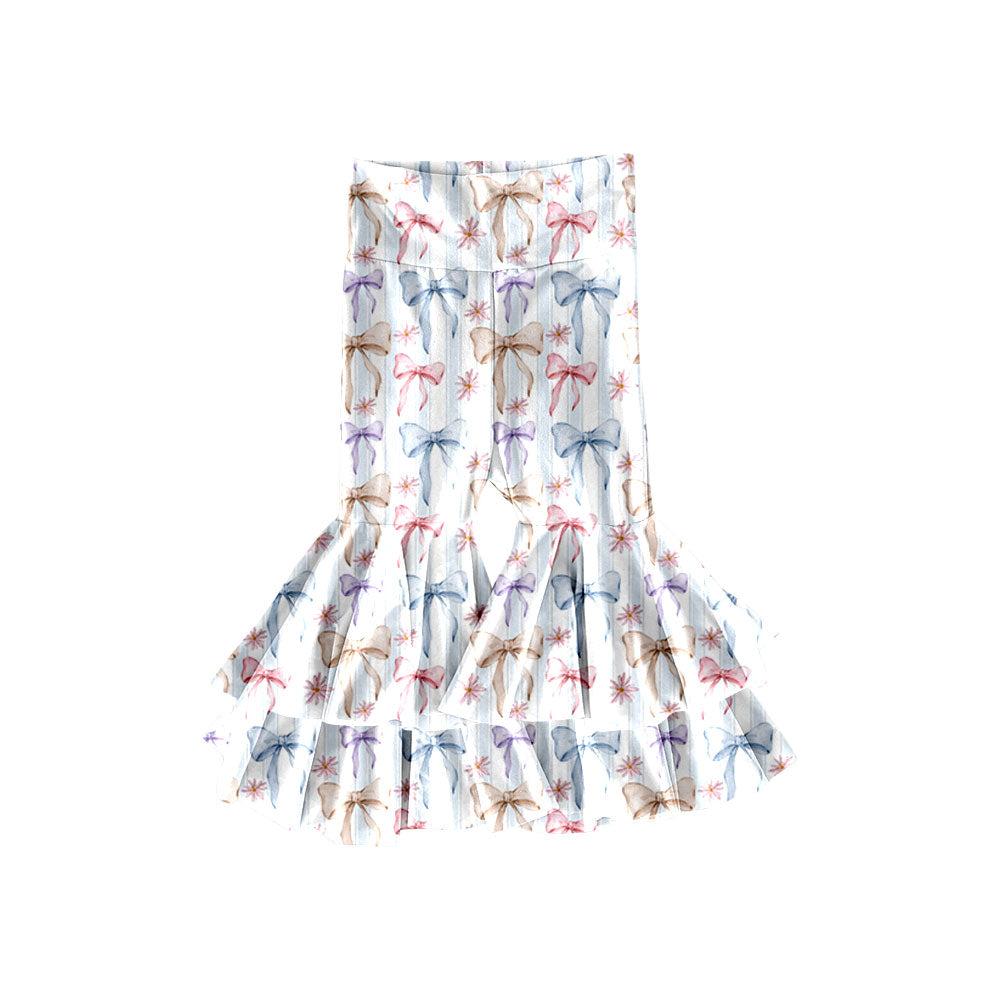 Preorder(moq 5) Baby Girls Colorful Bows Ruffle Bell Bottom Pants