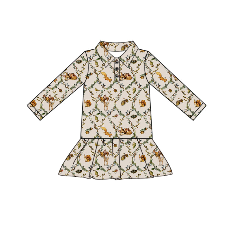 Preorder (moq 5)Baby Girls Animals Flowers Checked Fall Knee Length Dresses