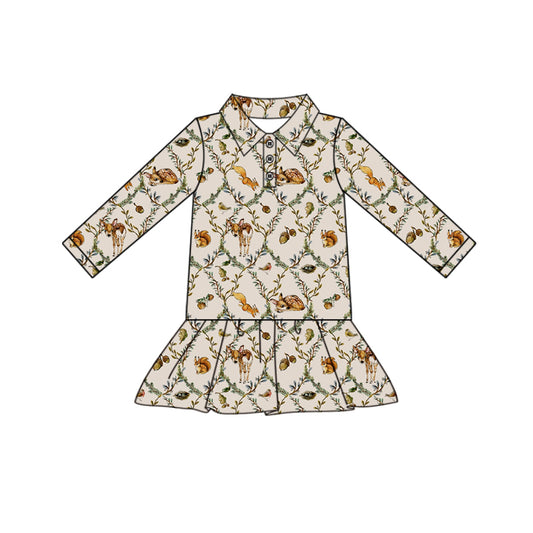 Preorder (moq 5)Baby Girls Animals Flowers Checked Fall Knee Length Dresses