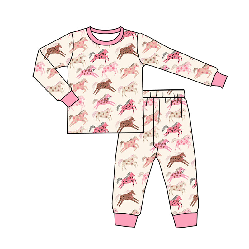 Preorder(moq 5) Baby Girls Hearts Horses Top Pant Valentines Pajamas Sets