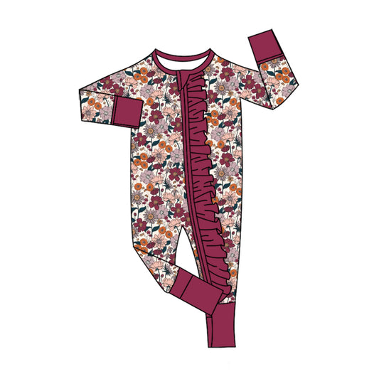 Preorder (moq 5)Baby Girls Colorful Flowers Two Way Ruffle Zip Convertible Rompers