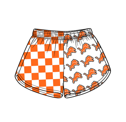 Preorder (moq 5)Baby Girls Orange Checked Detroit Lions Team Shorts Bottom