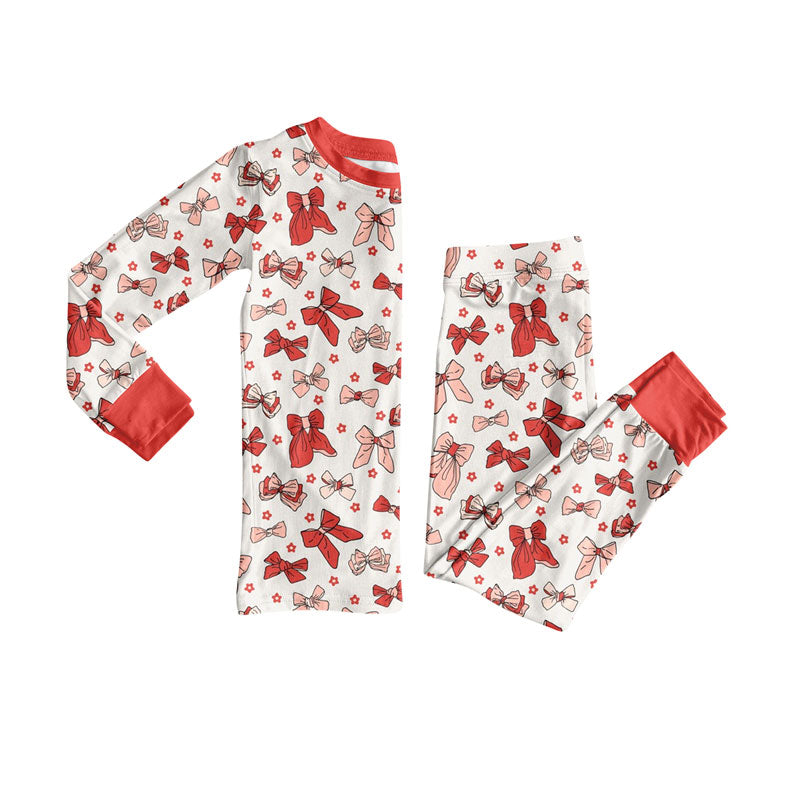 Preorder(moq 8)Baby Girls Red Flowers Bows Top Pants Pajamas Sets