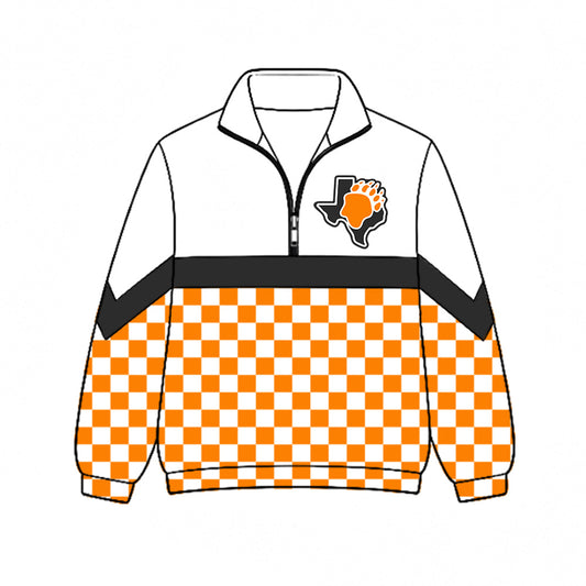 Preorder (moq 5)Baby Boys Orange Checked SHSU Team Zip Pullovers Top
