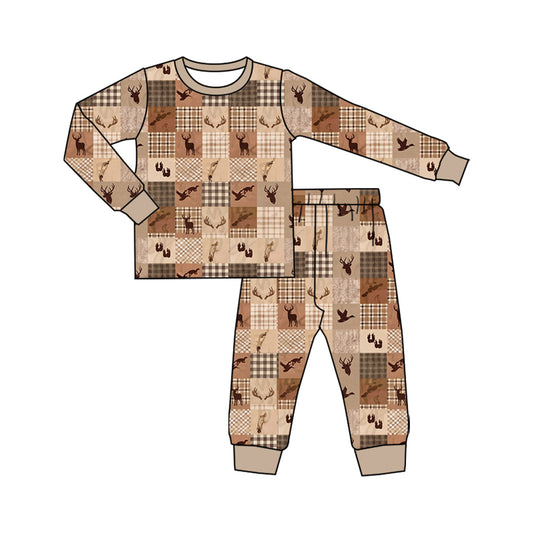 Preorder (moq5) Baby Boys Ducks Dogs Deer Checked Top Pant Hunting Pajamas Set