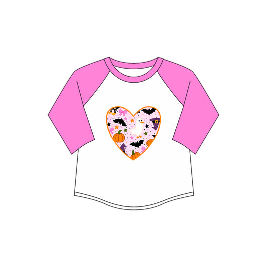 Preorder (moq 5)Baby Girls Pink Long Sleeves Ghost Pumpkins Tee Shirts Top