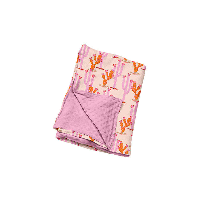 Preorder(moq5) Baby Pink Premium Cactus & Heart Print Soft Plush Blanket