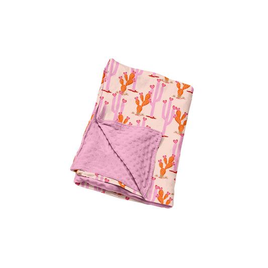 Preorder(moq5) Baby Pink Premium Cactus & Heart Print Soft Plush Blanket