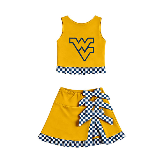 Preorder(moq 5)Baby Girls West Virginia Vest Top Bows Skirt Short Team Clothes Sets