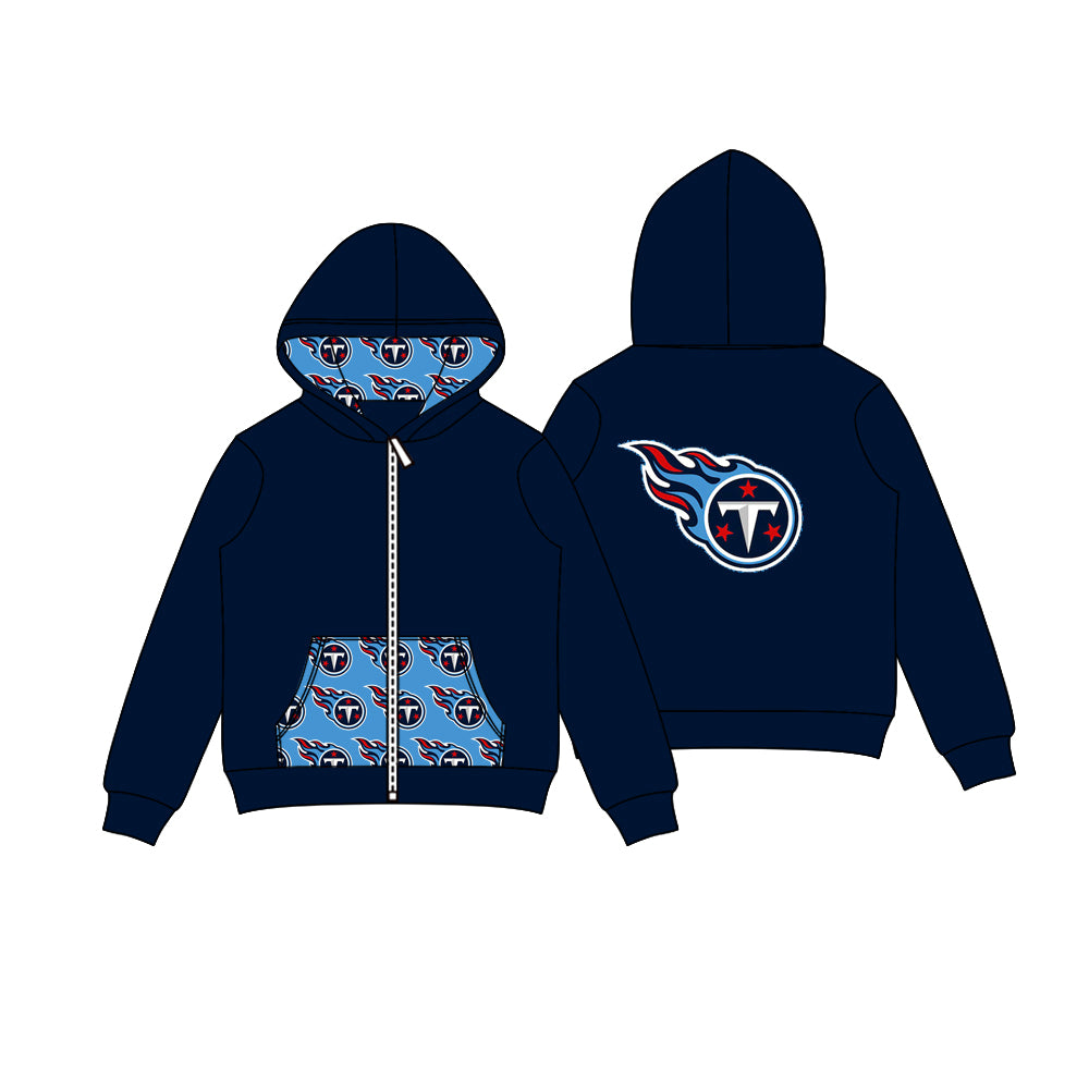 Preorder (moq 5)Baby Boys Navy T Stars Team Pocket Zipper Hoodies Tops