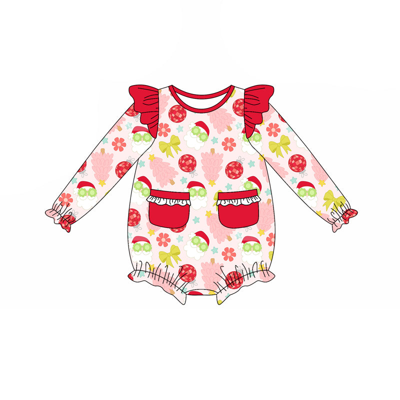 Preorder(moq 5)Baby Girls Christmas Tree Santa Disco Pockets Rompers