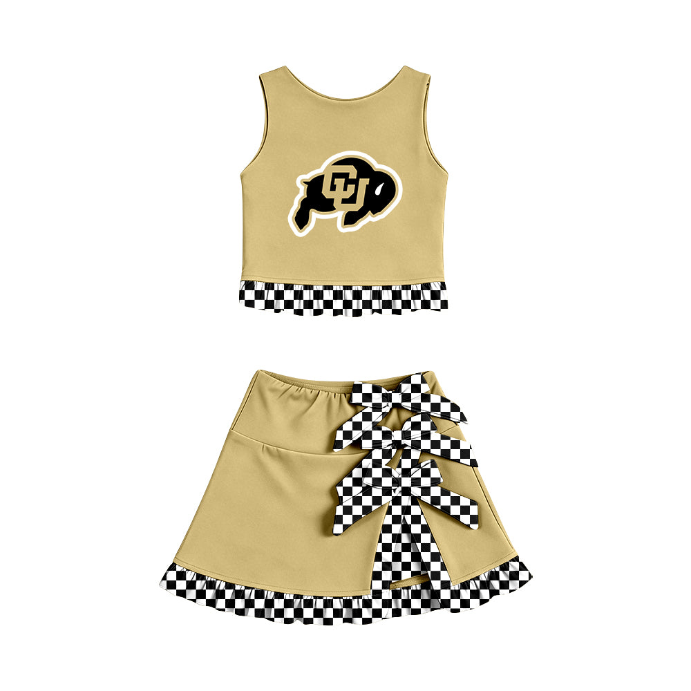 Preorder(moq 5)Baby Girls Bufaloes Vest Top Bows Skirt Short Team Clothes Sets
